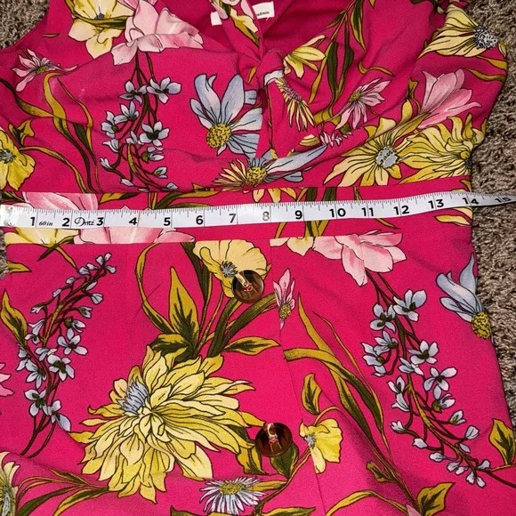June And Hudson Sun Dress Floral Print Tie Strap Pink Buttons Size Medium‎ - Picture 7 of 8